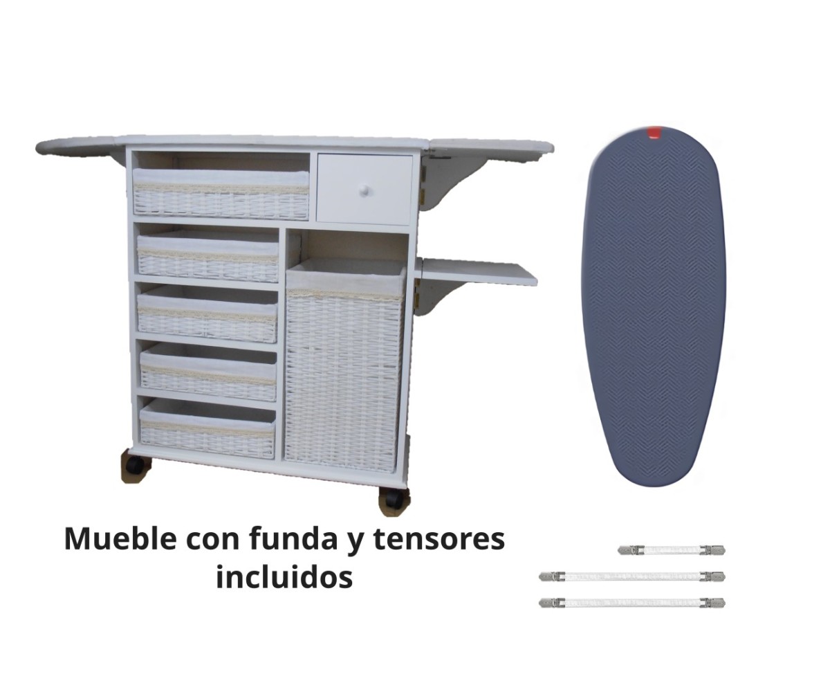 Mueble de Plancha Estoril Blanco Vintage + (Funda Elastica XXL Premiun Rayen + Tensores)