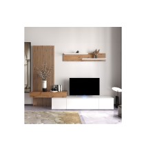 Mueble tv completo en Blanco-Cambria, Fabricado en Melamina, 249,5x42x199,5cm - Moderno y Funcional.