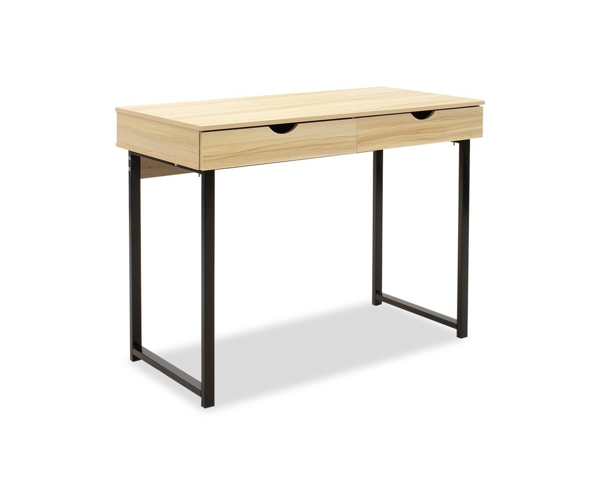 Mesa de Ordenador Metálica Negra con MDF en Madera de Arce - Escritorio con 2 Cajones - 100x48x75 cm