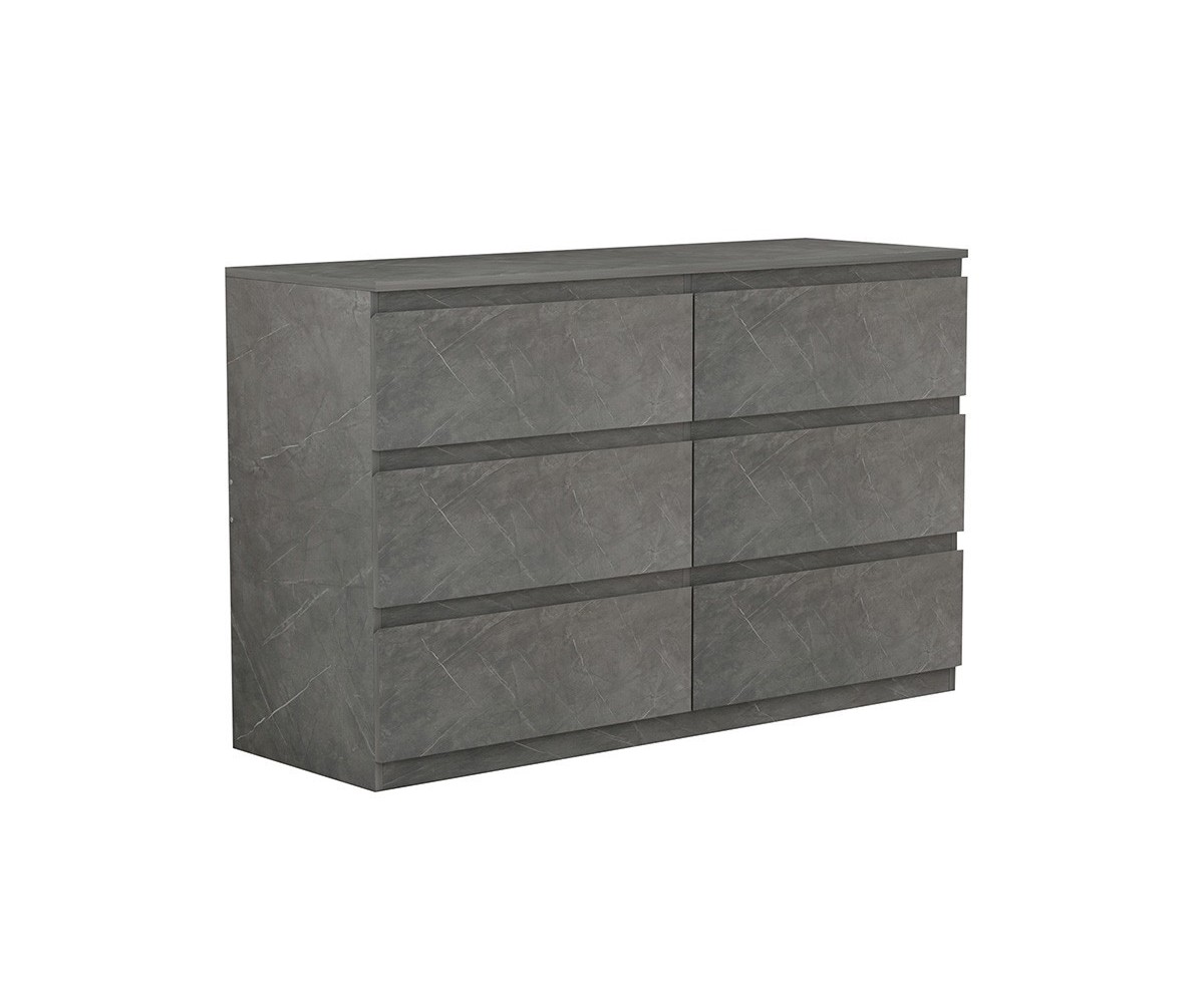 Cómoda de 6 Cajones con Amplio Espacio de Almacenaje - Mármol Gris - 120x40x75 cm - Mueble Moderno para Dormitorio.