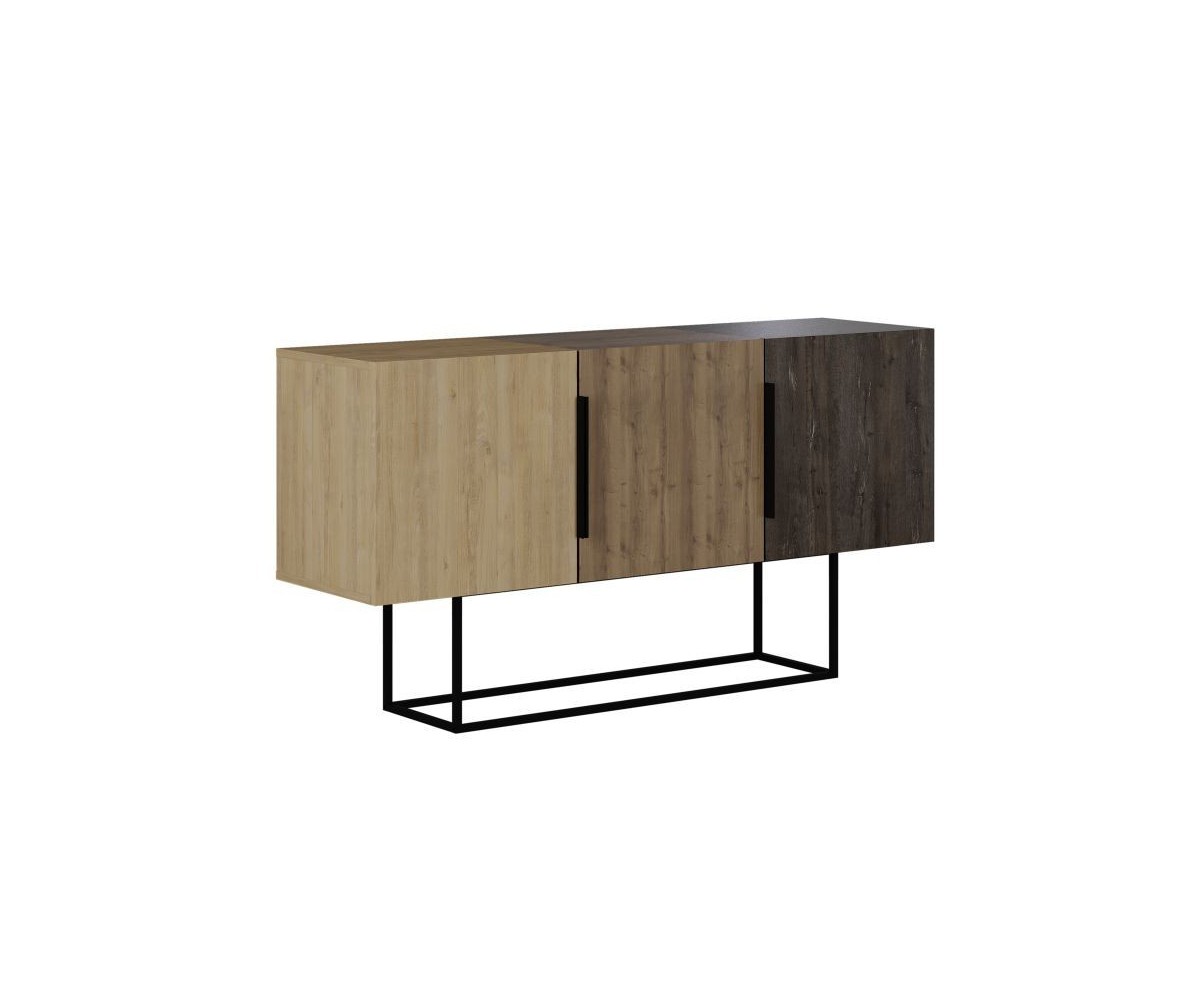 Buffet Moderno de 2 Puertas Color Natural -Nogal - 150x42x79.5 cm - Diseño Elegante para Comedor.