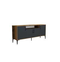 Buffet de Melamina Sonoma Oscuro-Negro - 180x40,5x78cm - Elegante Almacenamiento para Comedor