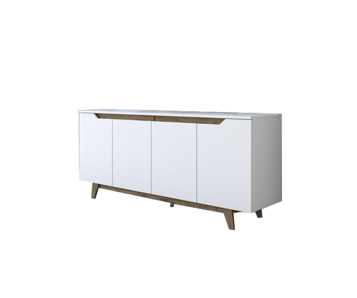 Buffet con 4 Puertas y Patas de Madera Resistente - Nogal-Blanco - 180x45x78,5cm