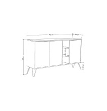 Buffet en Roble Claro 3 puertas con Patas de Metal, 142x35.5x83 cm.