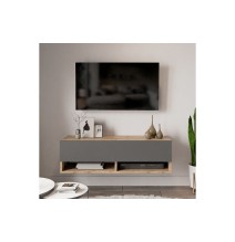 Mueble TV Moderno con 1 Puerta y Estantes en Melamina Color Antracita y Cambria - 100x31.5x29.6cm