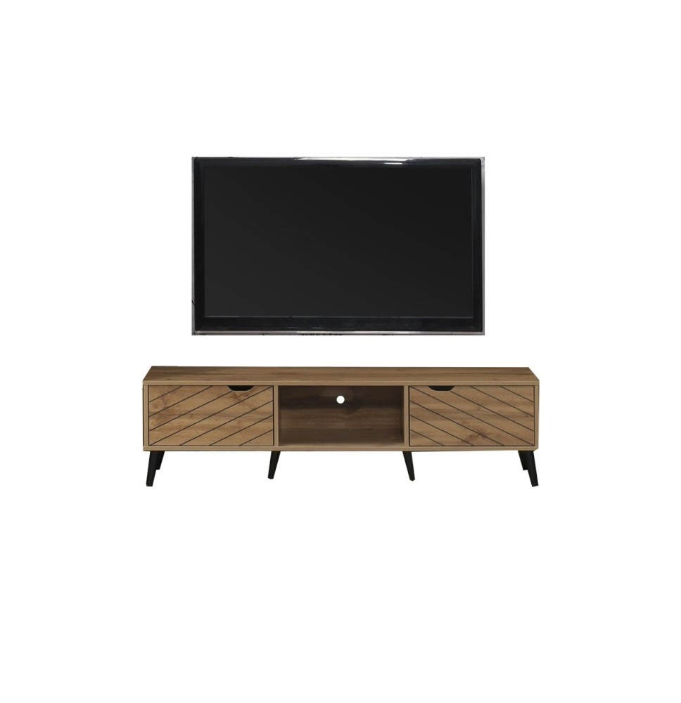 Mueble TV Roble Oscuro con 2 Puertas y Estante - Melamina 150x40x41.6 cm - Moderno y Funcional.