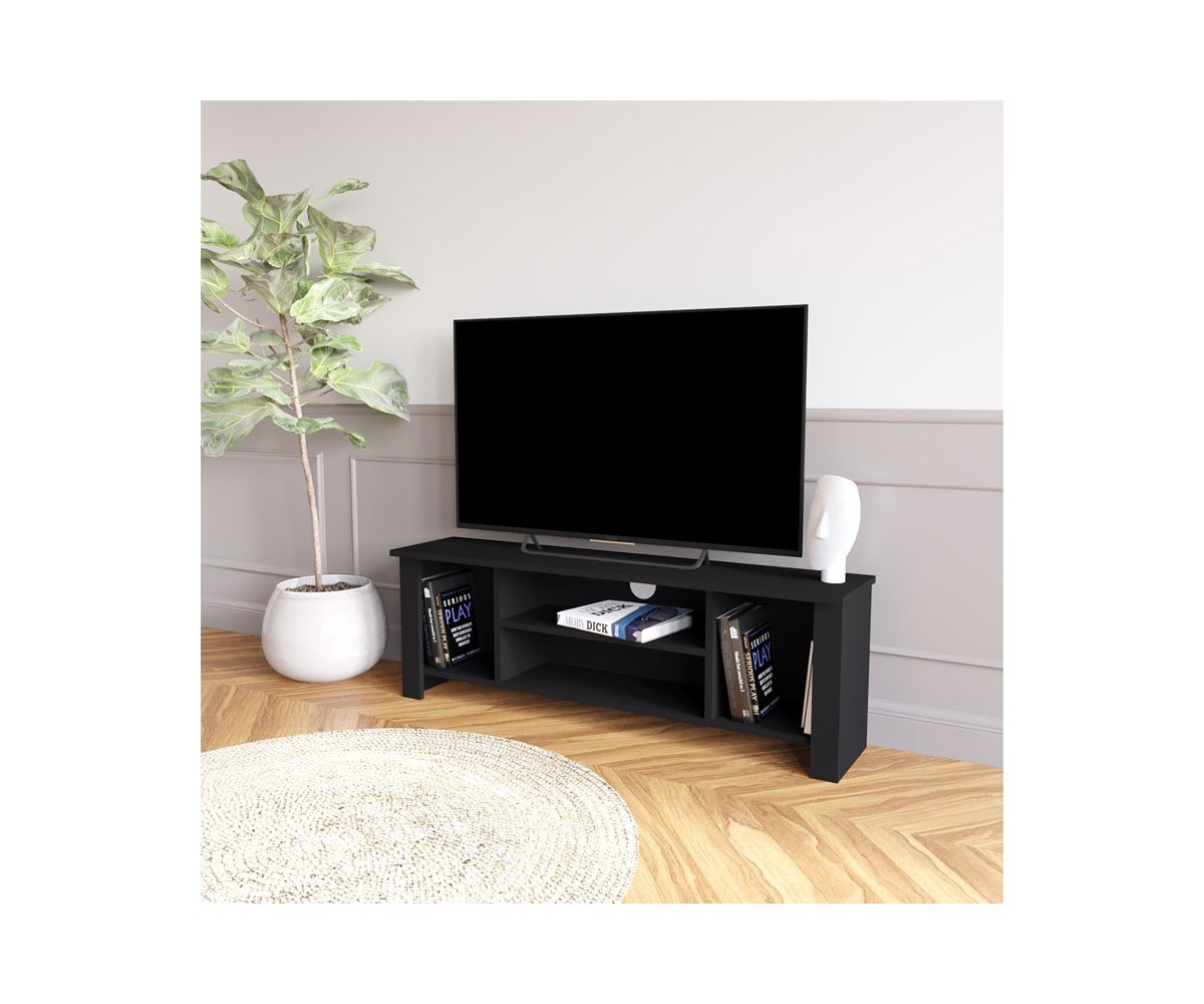 Soporte TV - Mueble para TV Melamina Color Negro 120x30x45 cm - Múltiples Estantes y Gran Resistencia.