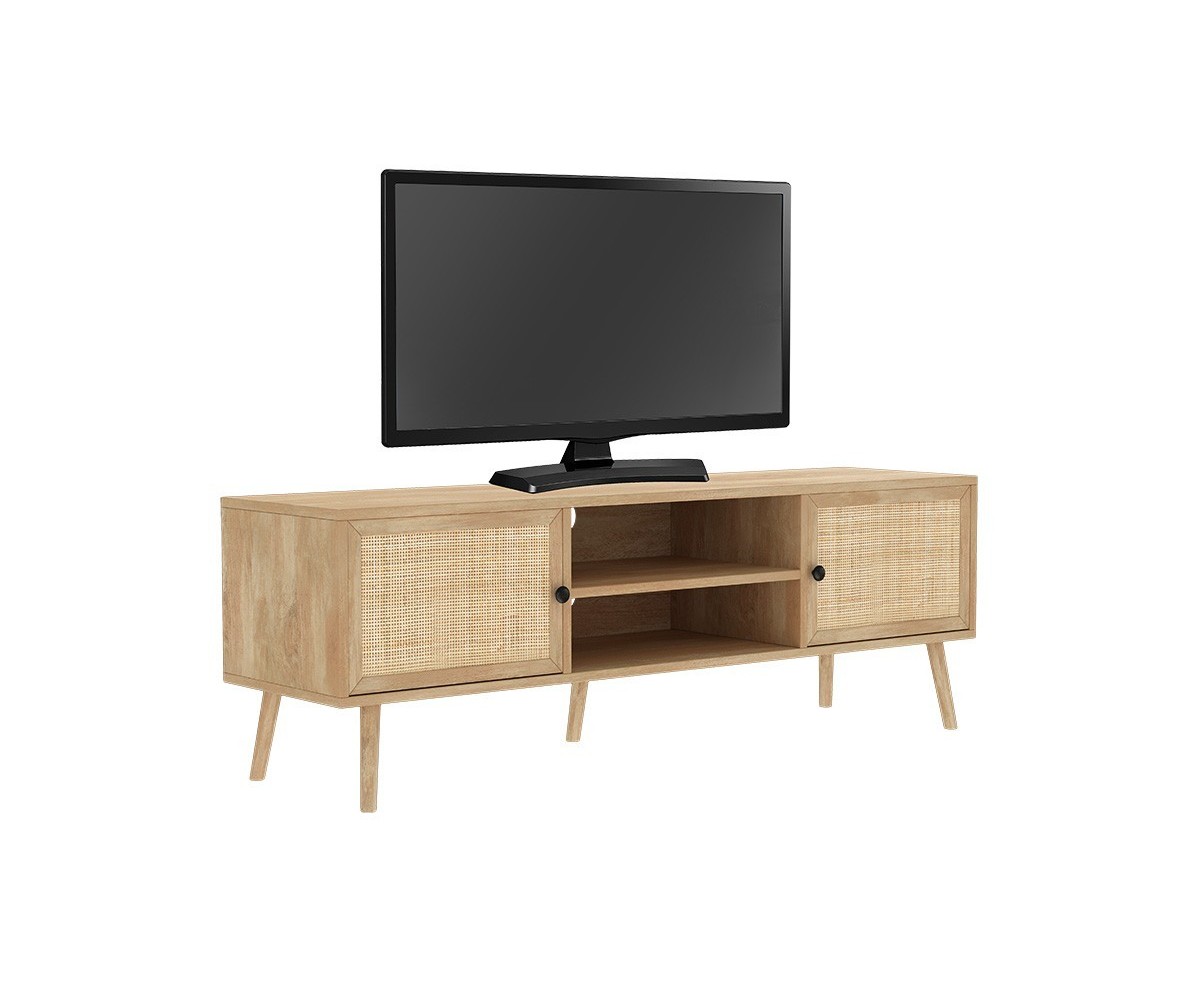 Mueble TV de Ratán en Color Natural 150x39x49 cm - 2 Puertas - Estilo y Durabilidad.