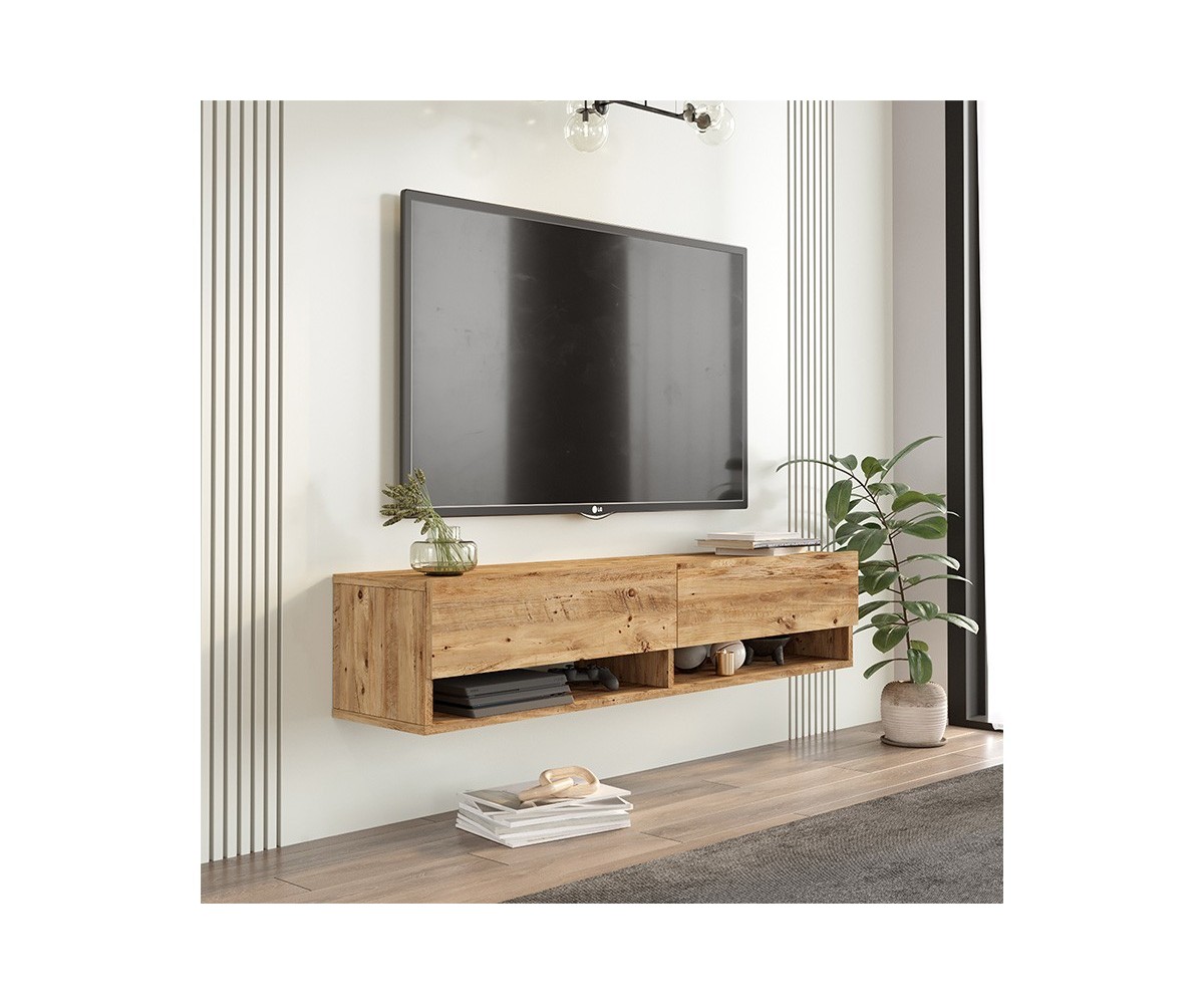 Mueble TV de Pared Color Roble 140x31.6x29.6 cm - 2 Puertas - Estilo Moderno y Funcional.