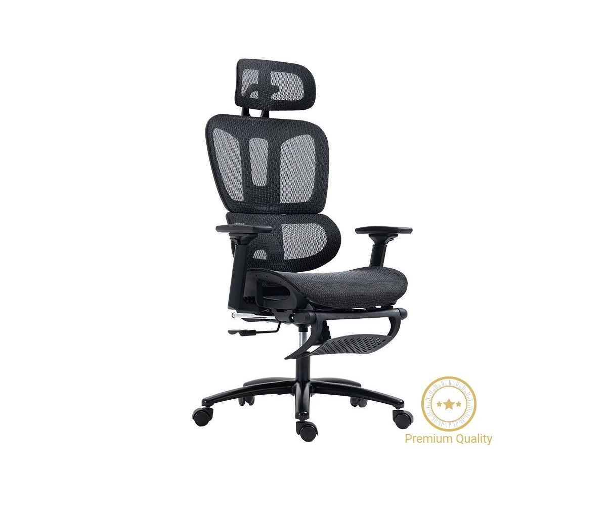 Silla de Oficina Manager con Reposapiés - Premium Quality Mesh - Negro - 124/116 x 67 x 62 cm.