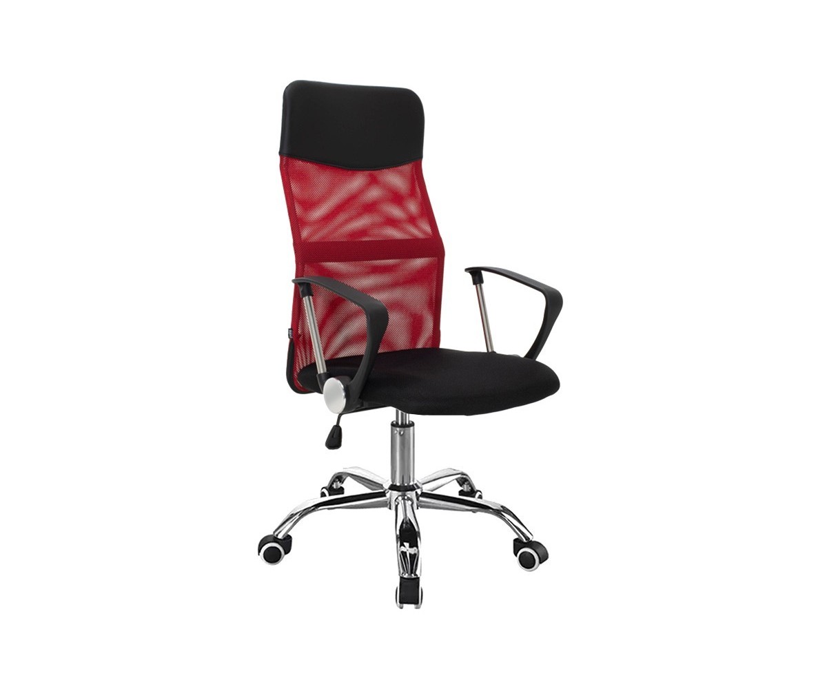 Sillón de Dirección - Malla de Tela Negro-Rojo - 60x60x109-118 cm - Patas Metálicas.