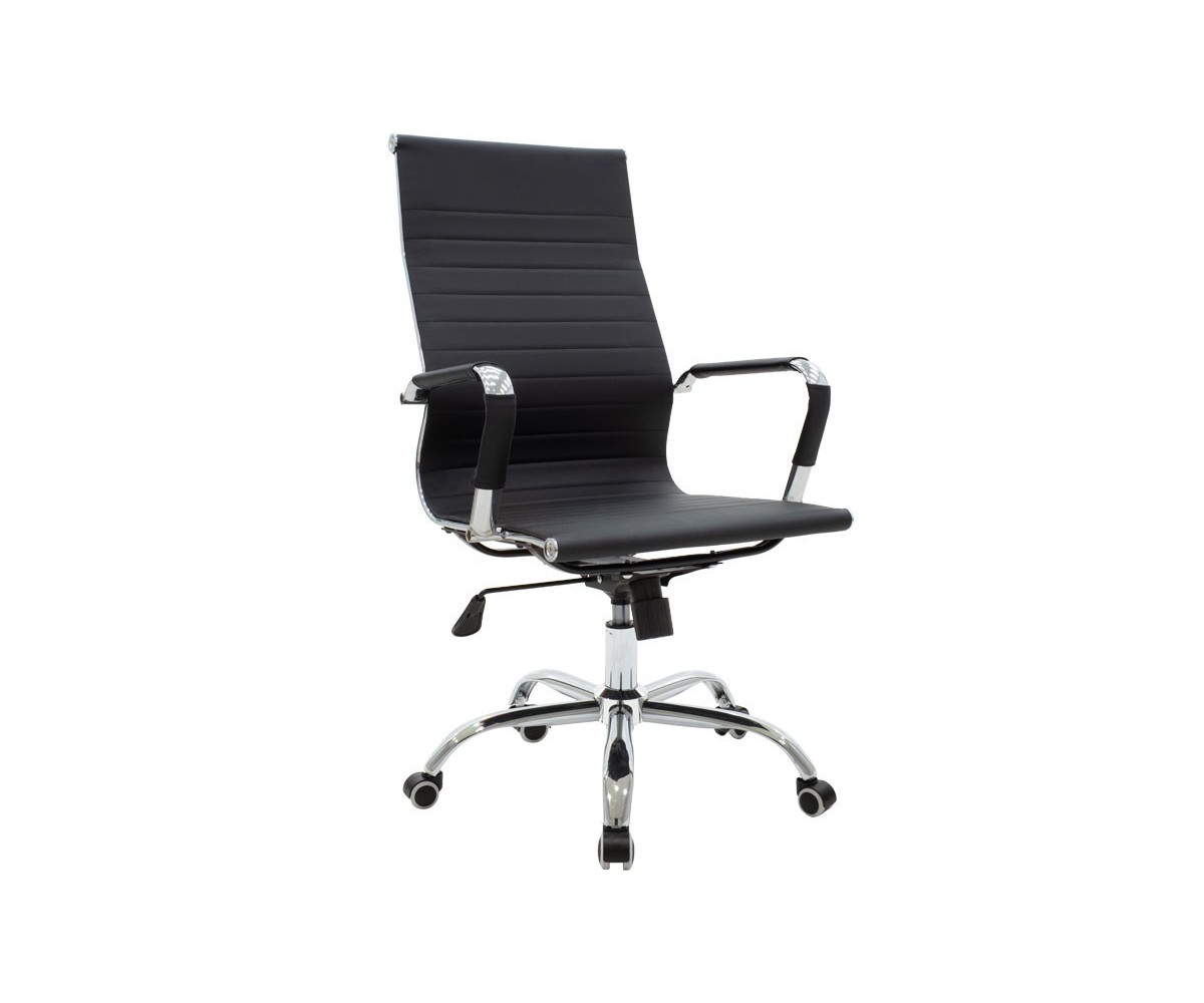 Sillón de Dirección en Piel Sintética Negro, Silla de oficina - 55,5x58x108 cm.