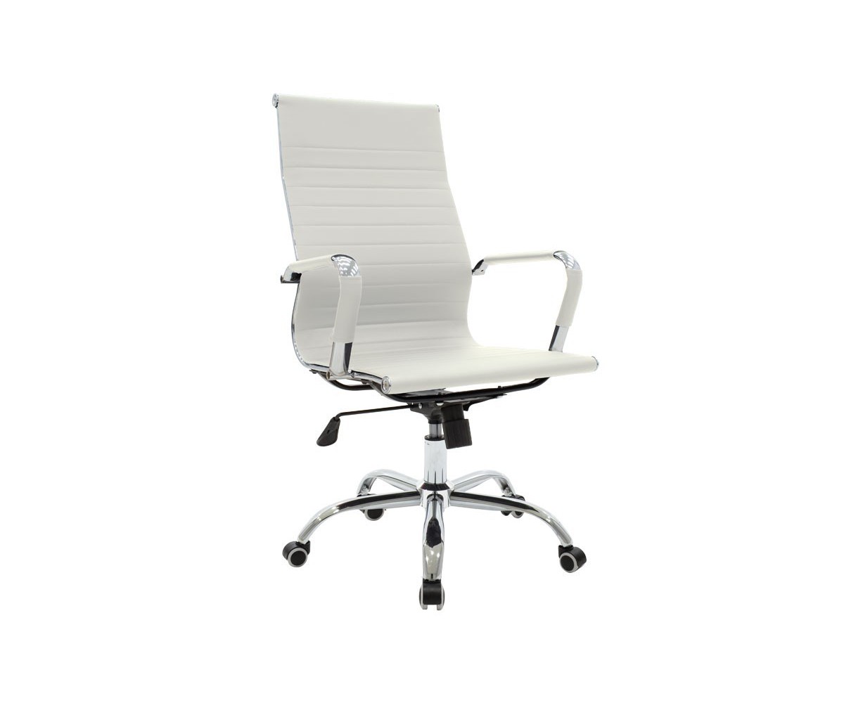 Sillón de Dirección en Piel Sintética Blanca, Silla de oficina - 55,5x58x108 cm.